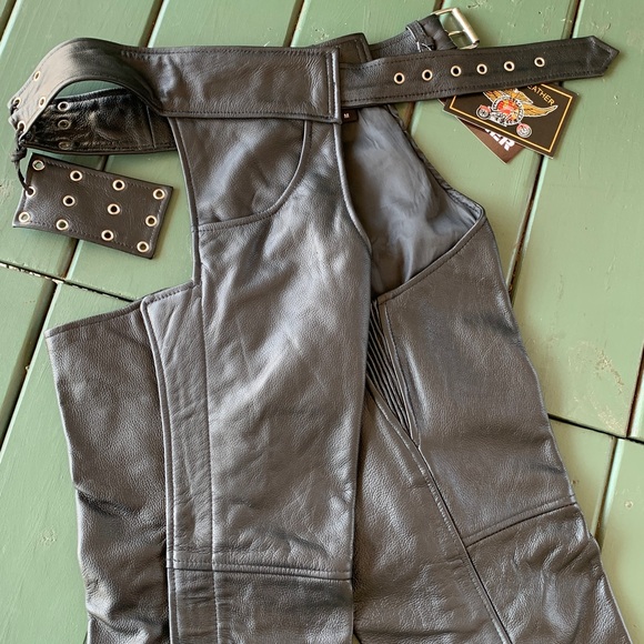 Sleek Black Leather Chaps - Picture 1 of 8
